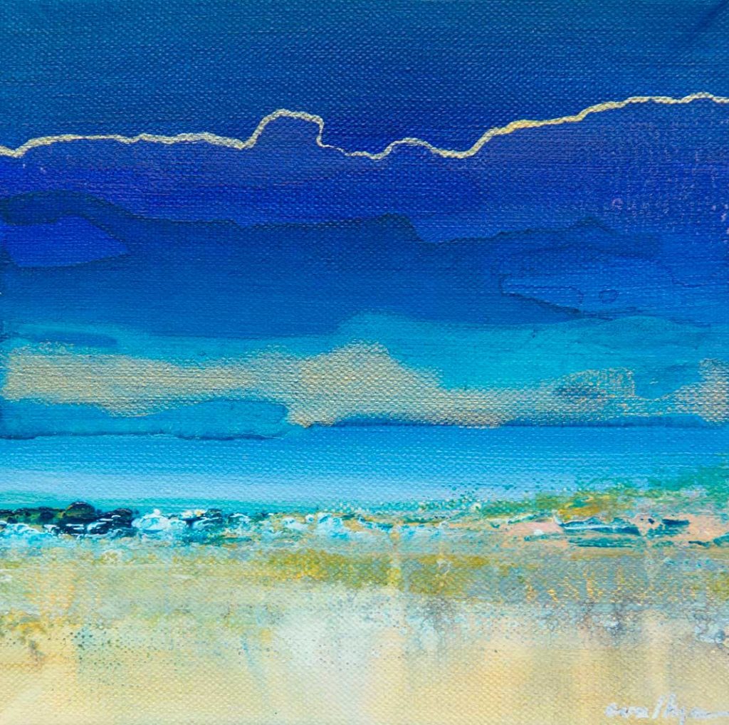 Marine, paysage minimaliste abstrait, peinture acrylique de l'artiste evalhyn.